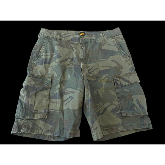 Lee Cargo Camo Shorts Size 36 Mens Camouflage Baggy Y2K Pockets Vintage 2000s - Picture 1 of 10